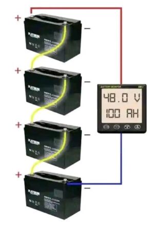 Three batteries connected to power meter