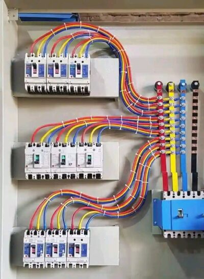 Panel with electrical wires and switches